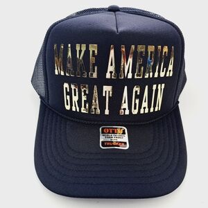 MAGA Foam Trucker Mesh Snapback Cap Hat Black Gold HTV